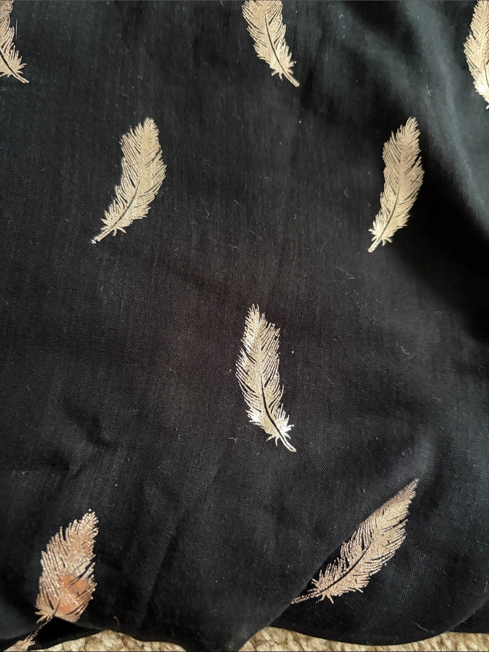 Black Fabric with Gold Feather Print